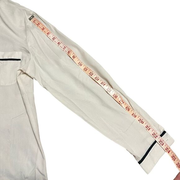 Vintage crepe white with black edging long sleeve button down blouse size 14 - Picture 9 of 9